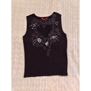 Whimsigoth Floral Beaded Knit Tank Top Large Plum Sequin Dark Academia Coquette